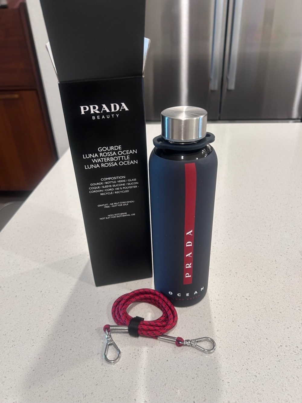 Prada Matte Navy Glass Water Bottle